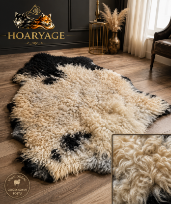 Doğal işlenmemiş hiç kırpılmamış Doğal Koyun Postu , Halı, Seccade 140x80 cm resmi